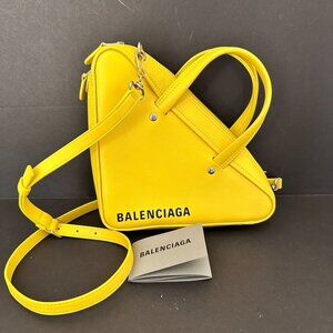 Balenciaga Triangle Duffle Bag Yellow Leather Small Crossbody Bag